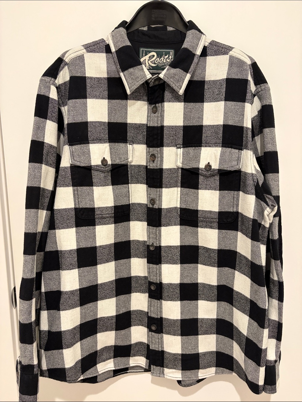 Roots Black and White Buffalo Check Button-Down Shirt